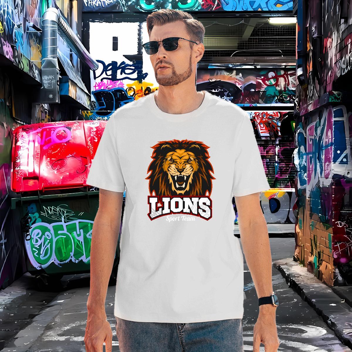 High Quality T-Shirts lion Breathable Sports Casual Oversized 230g 100% Cotton Men Tops Tees Fashion New Tops Shirt