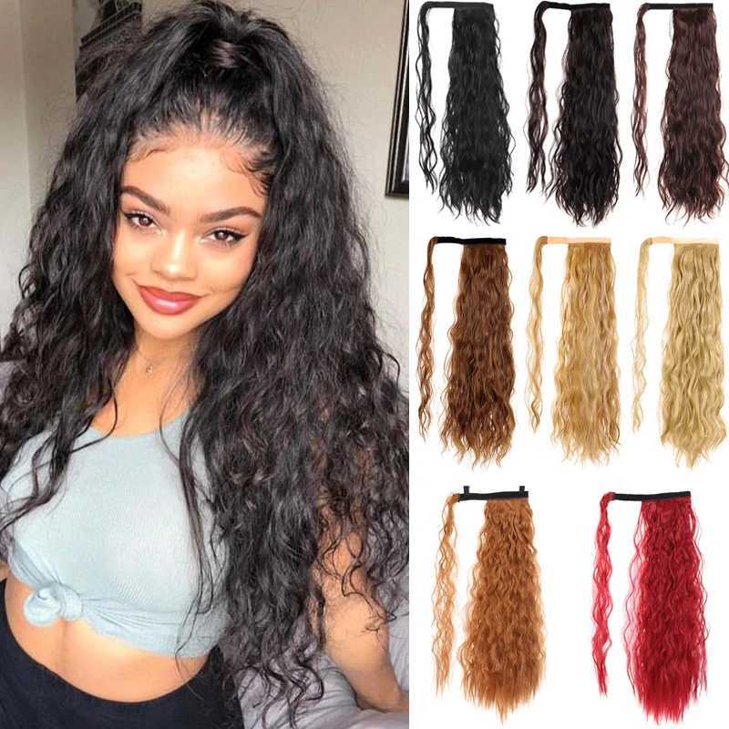 Chunjiang Synthetic 24 inch long curly hair with a ponytail clip wrapped around the hair natural ponytail extension wavy wig straight wig W240817
