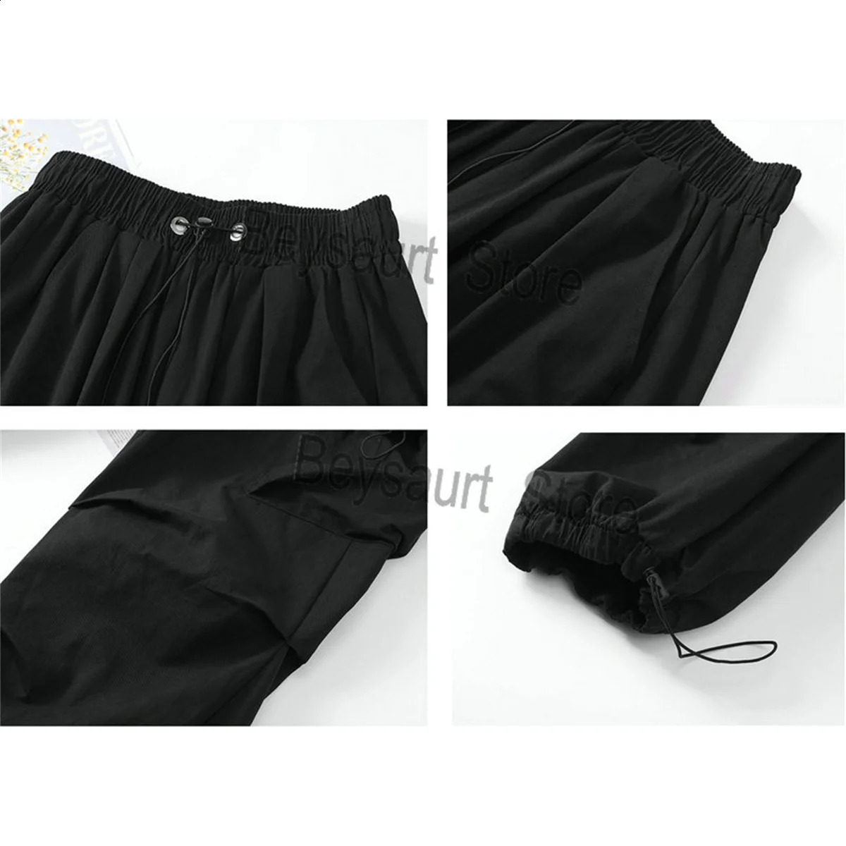 Streetwear Spring Harem Casual Pants Mens Elastic Waist Solid Color Cargo Multi Pocket Loose Womens Bag 240819