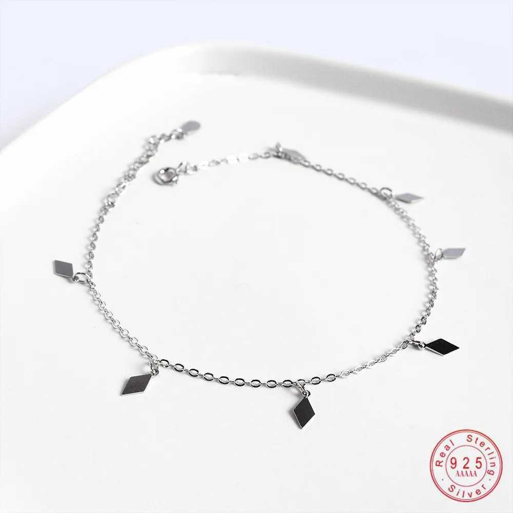 925 sterling silver simple diamond geometric pendant anklet for womens summer beach leisure jewelry accessories girlfriend gift W240815