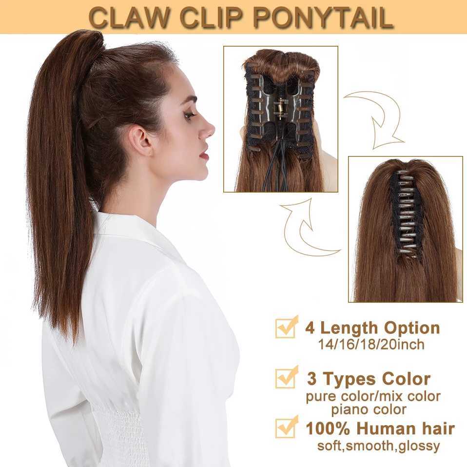 S-noilite ponytail human hair 14-22 inches claw clip in ponytail human hair extension female hair natural black blonde brown W240817