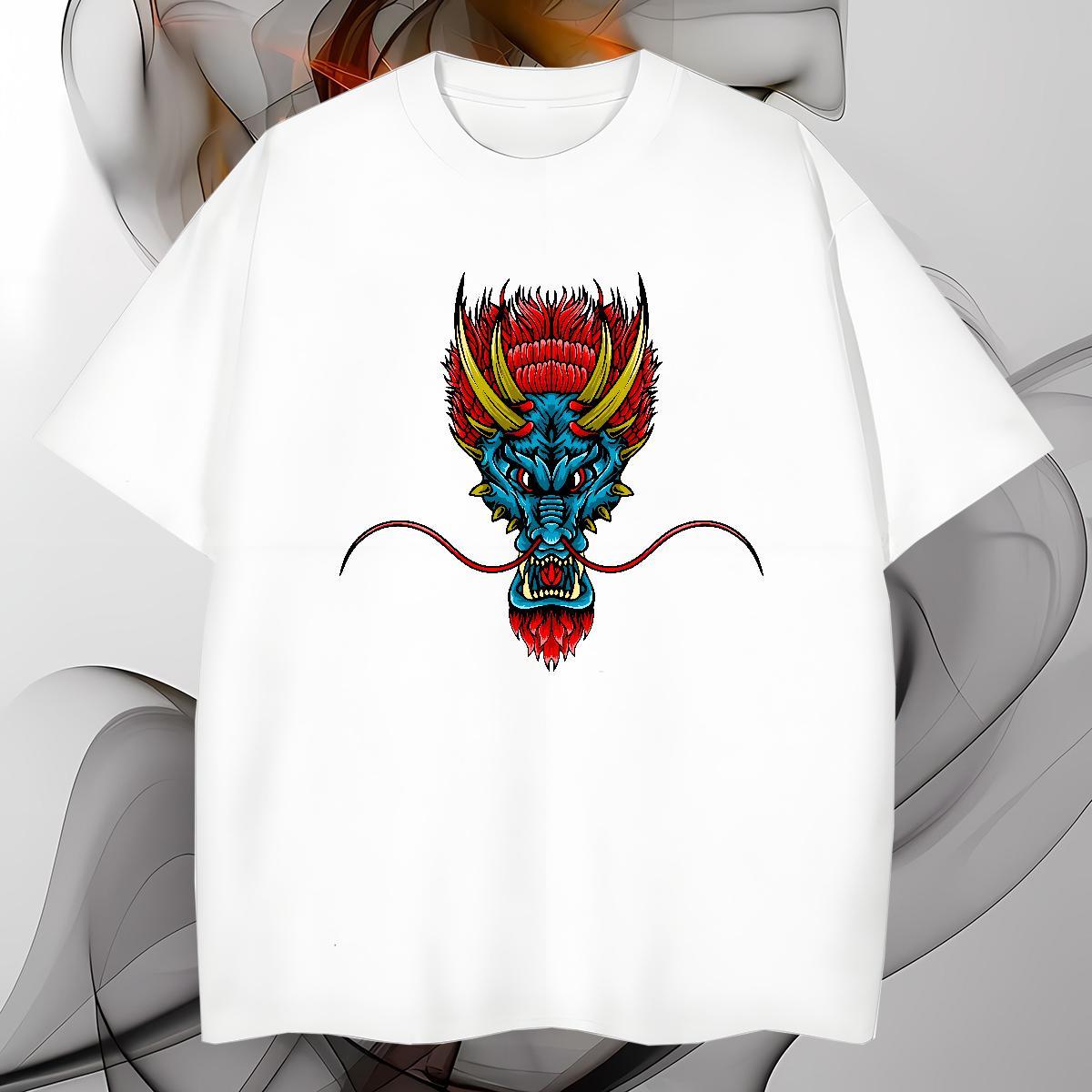 Soft dragon head Men T Shirts Daily Wear Mens Tshirts 230g 100% Cotton Classic Casual Breathable Short Sleeve Plus Size Cartoon Tops