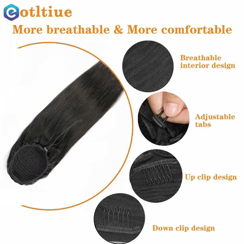 Chocolate brown ponytail human hair long clip brushed ponytail straight Brazilian Remy female hair W240817