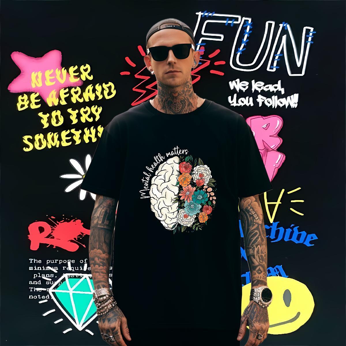 T Shirts Men 230g Pure Cotton flower Home Outdoor Crew Neck Breathable Cartoon Print Couples T Shirts Customized Soft Top Tees