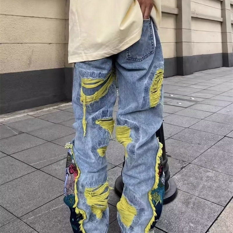 Embroidery heavy industry jeans couple summer trend hip-hop high street American style y2k brushed loose straight-leg pants 240819