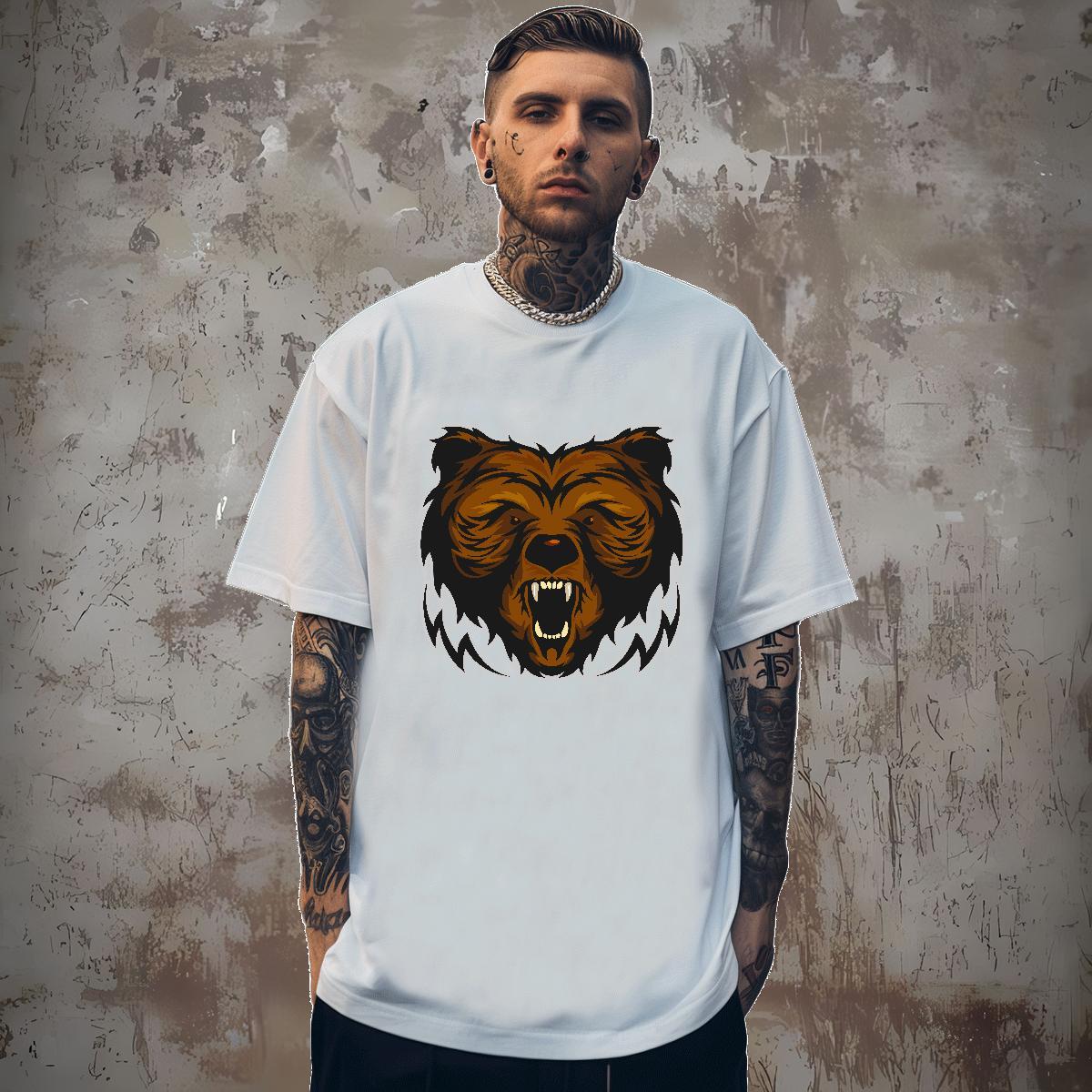 Brand Men Tshirts bear Hip Hop 230g Cotton Tops Tees O-Neck Short Sleeve Loose Mens T Shirts Custom Big Size