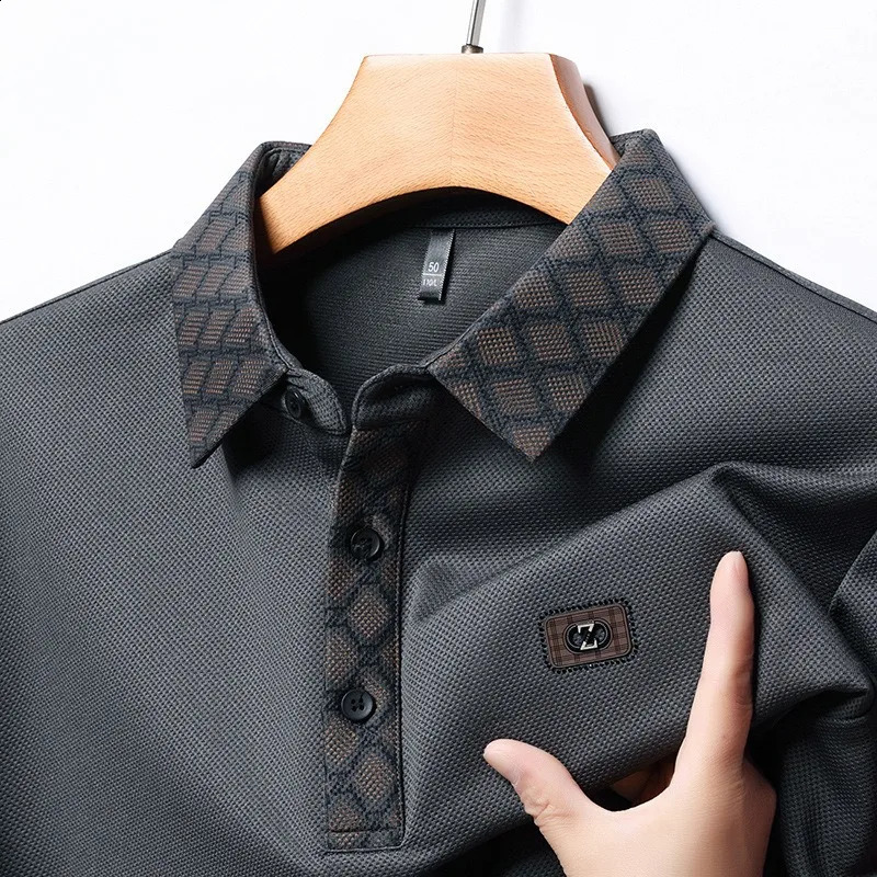 Spring Mens Long Sleeved POLO Shirt Middle Youth Fashion Casual Polo Collar Long T-shirt Bottom Top 240820