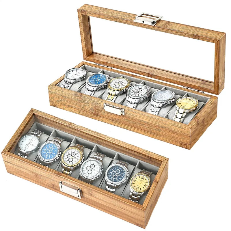 3 6 10 12 slots Bamboo wooden watch collection box storage Chinese style 240812