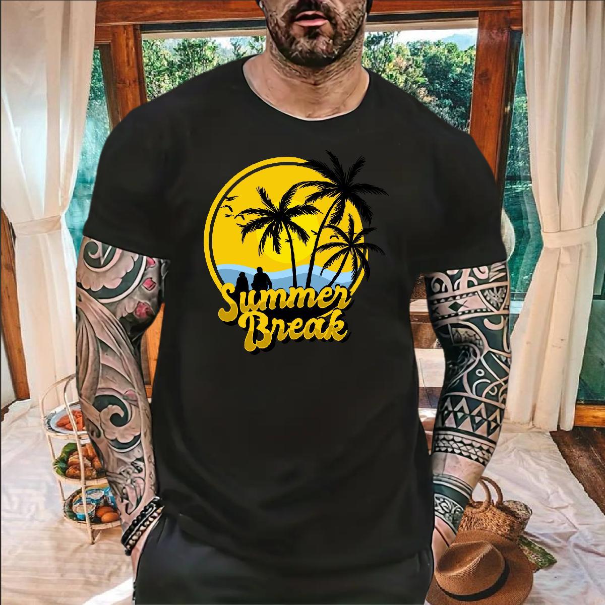 Factory Direct Men Clothes T-Shirt tree Beach 230g Pure Cotton Polos Breathable Crew Neck High Quality Mens T Shirts Anime Print