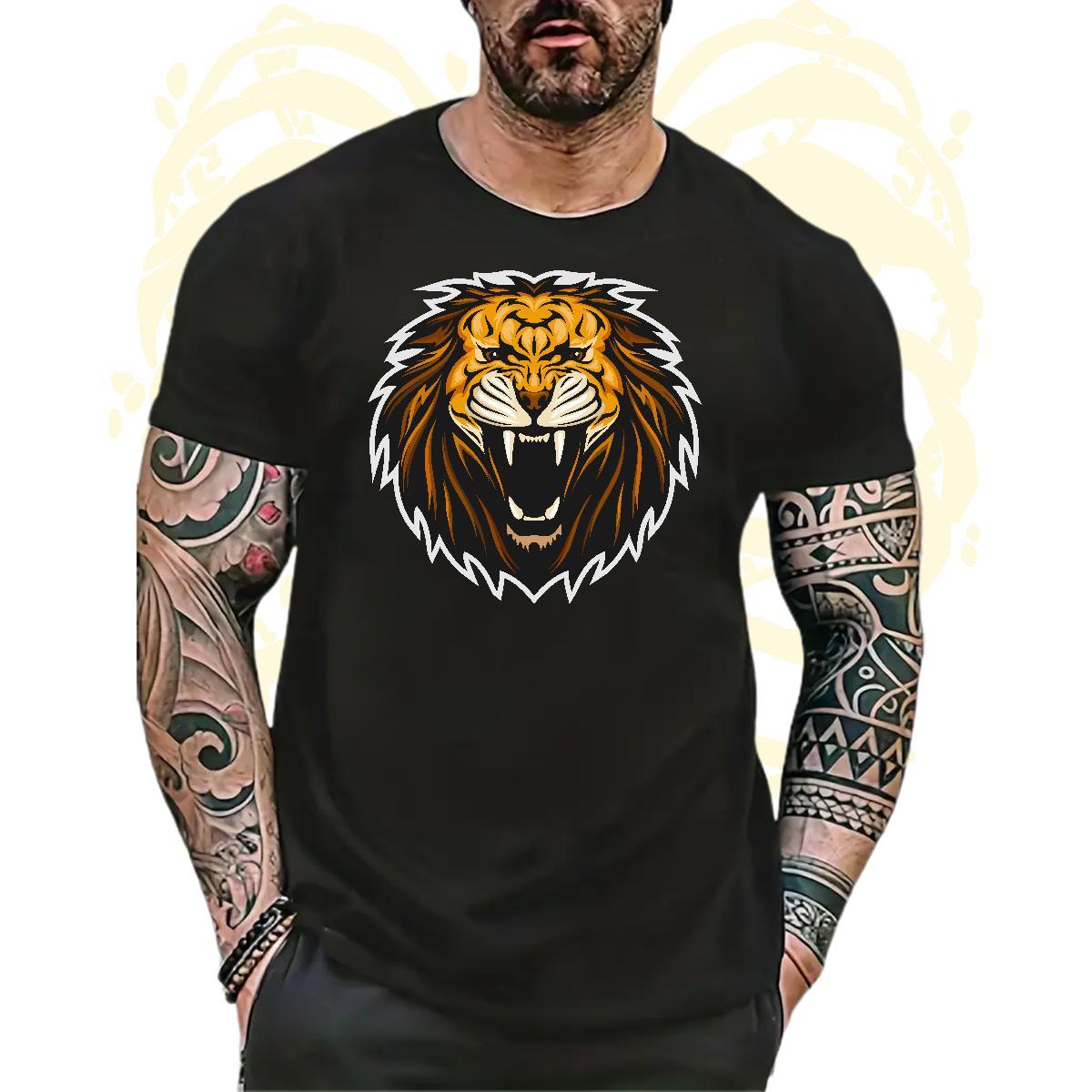 Classic T Shirts Men lion Short Sleeve O-Neck High Street Hip Hop DIY 230g 100% Cotton Men Tshirts 2024 Designer Polos