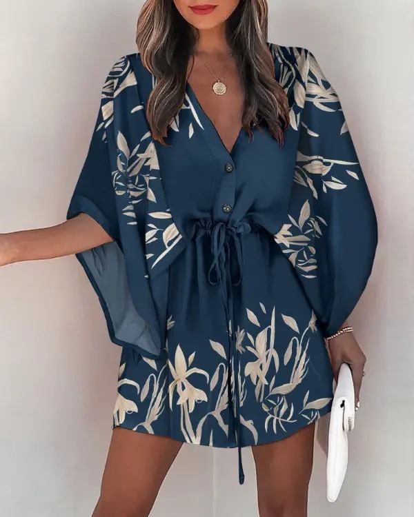 Summer Flying Sleeves A-line Skirt V-neck Strap Up Casual Vacation Jumpsuit Short Skirt