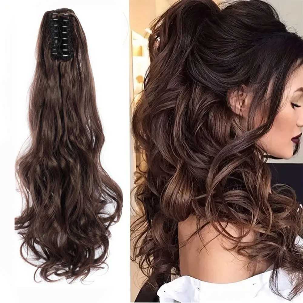 22 inch body wavelength ponytail clip style hair extension cord synthetic curly extension cord female fake hair accessory W240817