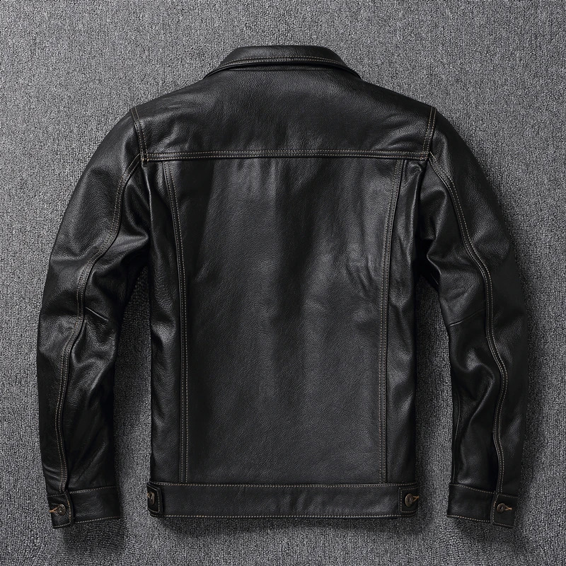 Y2K classic casual slim fit genuine leather coat.quality men fashion cowhide jacket.Young 557 style Denim 240809