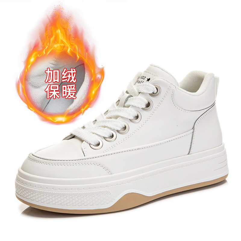 Ddmysports Igh Top Genuine Leather Small White For Women In Winter New Thick Soled Warm S Shoes Casual And Versatile Flat Sole Single OUTDOOR