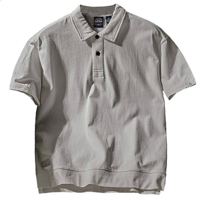 Summer American Retro Short-sleeved Lapel Solid Color Polo T-shirt Mens Simple 100% Cotton Washed Business Casual Tops 240819