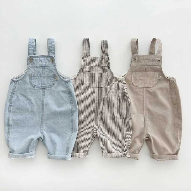 Childrens pants 0-6 years old ultra-thin mens suspension pants casual solid color breathable denim suspension girls jumpsuit W240806