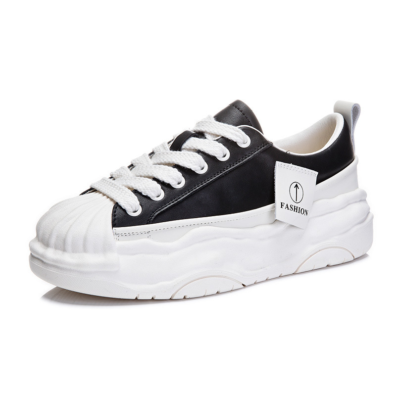Ddmysports New Shell Ead Dissolved Spring Genuine Leather Little White Thick Elevated Casual Flat Sole Women S Shoes Trend OUTDOOR