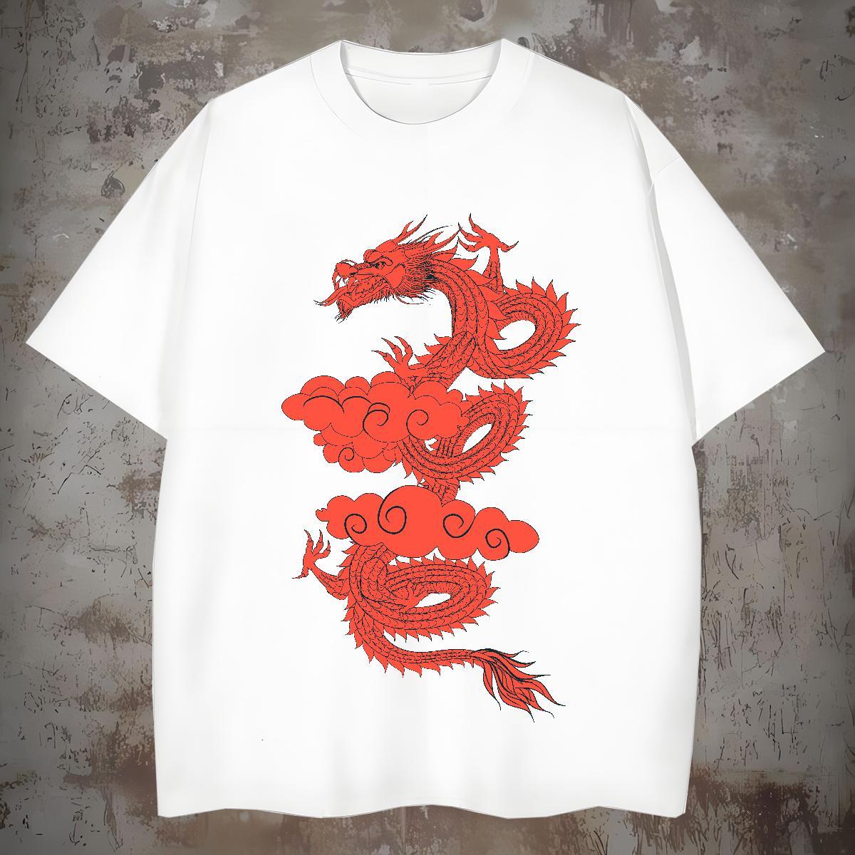Loose Fit dragon Man T Shirts Sports Casual Men Clothes T-Shirt 100% Cotton 230g Casual New Breathable Crew Neck Custom Printing Clothings
