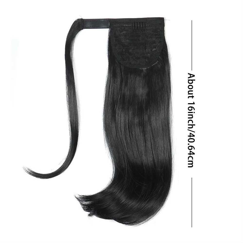 16 inch clip wrap around ponytail synthetic hair extension line straight with slightly curled ends ponytail fake hair W240817