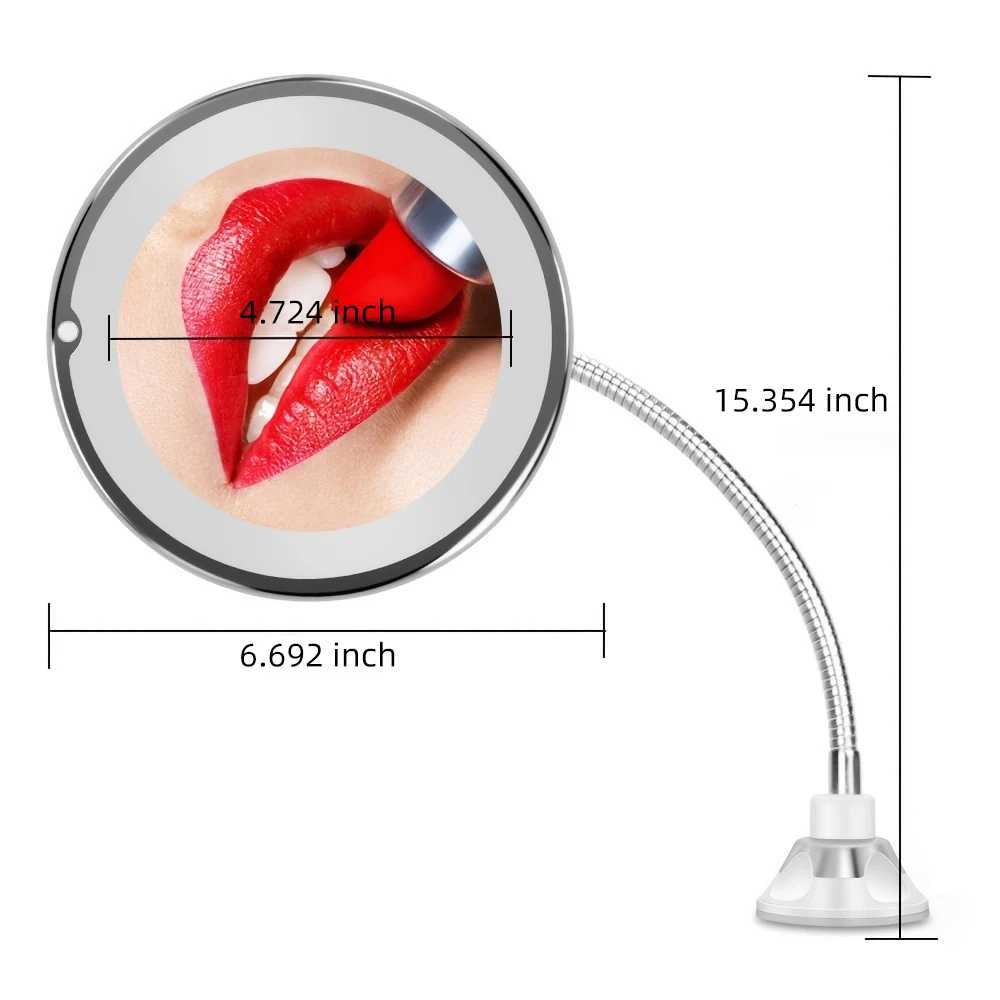 Flexible Gooseneck 6.8 10x Magnifying LED Lighted Makeup Mirror Bathroom Magnification Vanity Mirror with Suction Cup 360 Deg Y240819