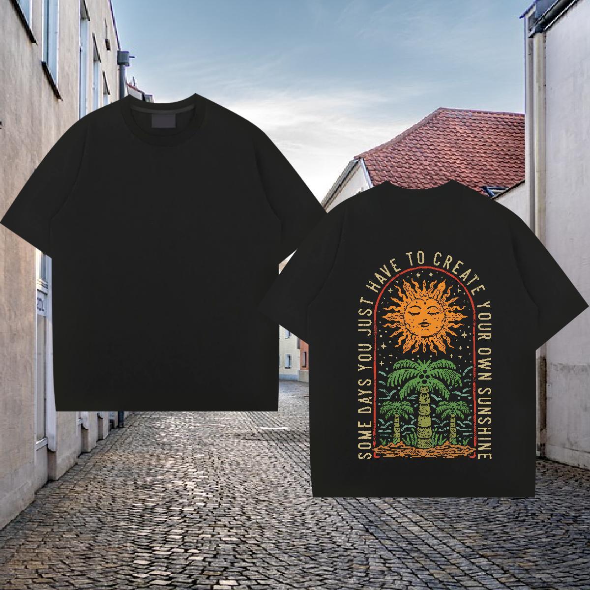 Classic Casual Mens Tshirts sun Casual Beach 230g 100% Cotton Wear Short Sleeve O-Neck Designer T-Shirts Cartoon Printing L-4XL
