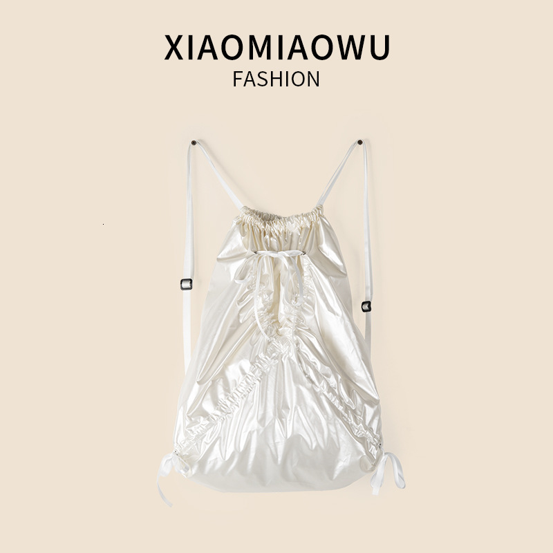 Korean version bow drawstring pocket for women, fashionable high-end, simple and casual backpack with large capacity
