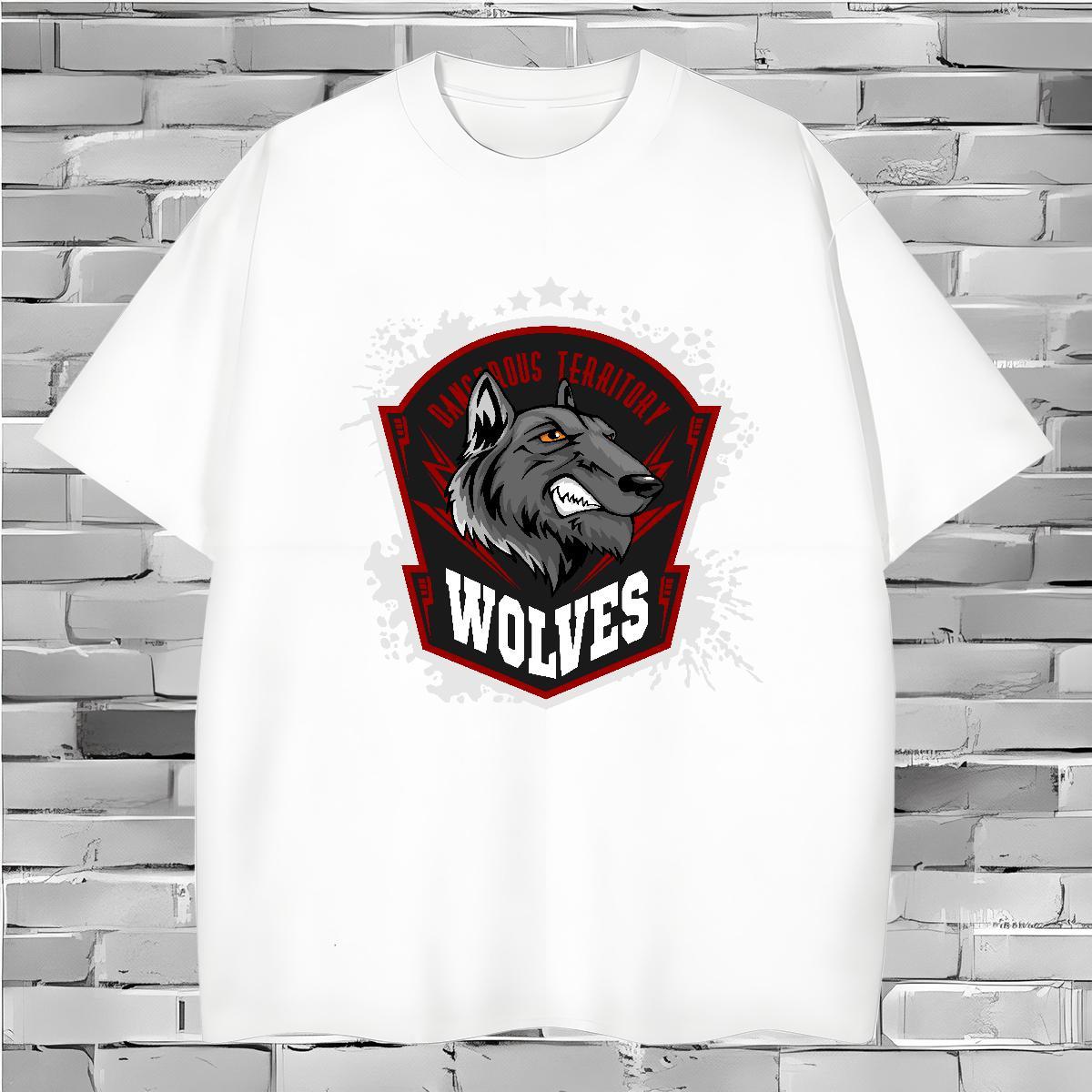 Comfortable T-Shirts for Men wolf Crew Neck High Street Hip Hop Anime Print 230g Pure Cotton Tshirts New Designer Tees