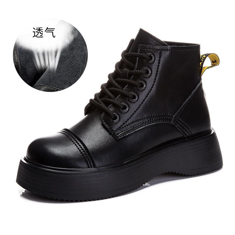 Ddmysports Foam Genuine Leather Martin For Women In Autumn And Winter New Thick Soled Versatile Casual Slim Boots Plush S OUTDOOR