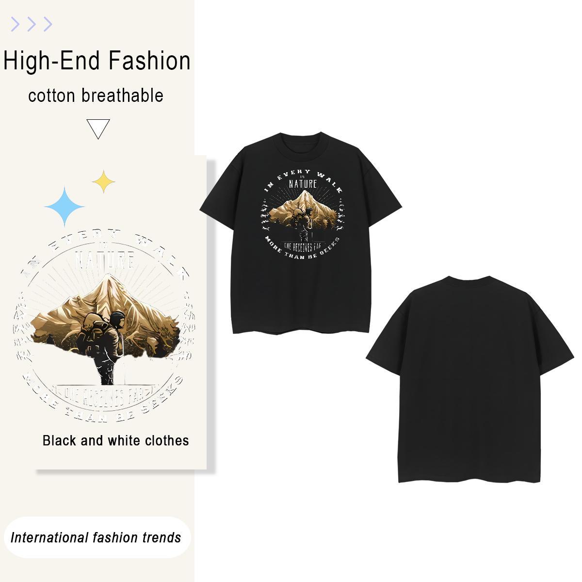 Unisex mountains 230g Cotton Men Tshirts Sport Short Sleeve O-Neck T Shirts Men Wholesale Anime Print Tops Shirt