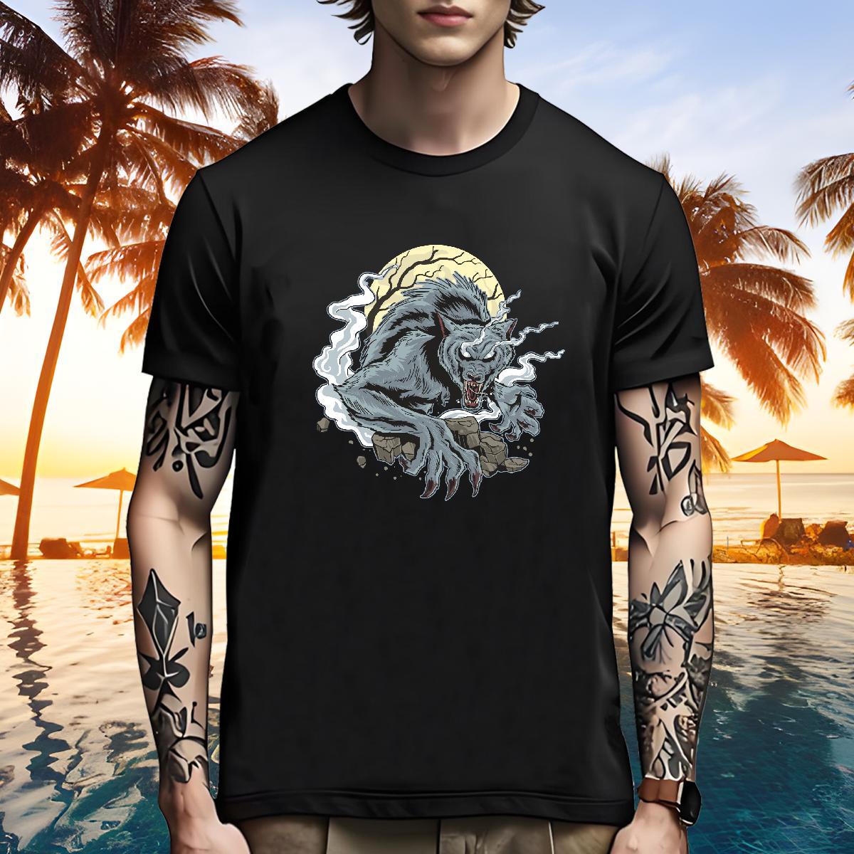 TOP Quality Men T Shirts wolf Breathable Short Sleeve Anime Printing Street Cartoon Printing L-4XL 230g Cotton Tshirts Fashion Designer Tops Tees