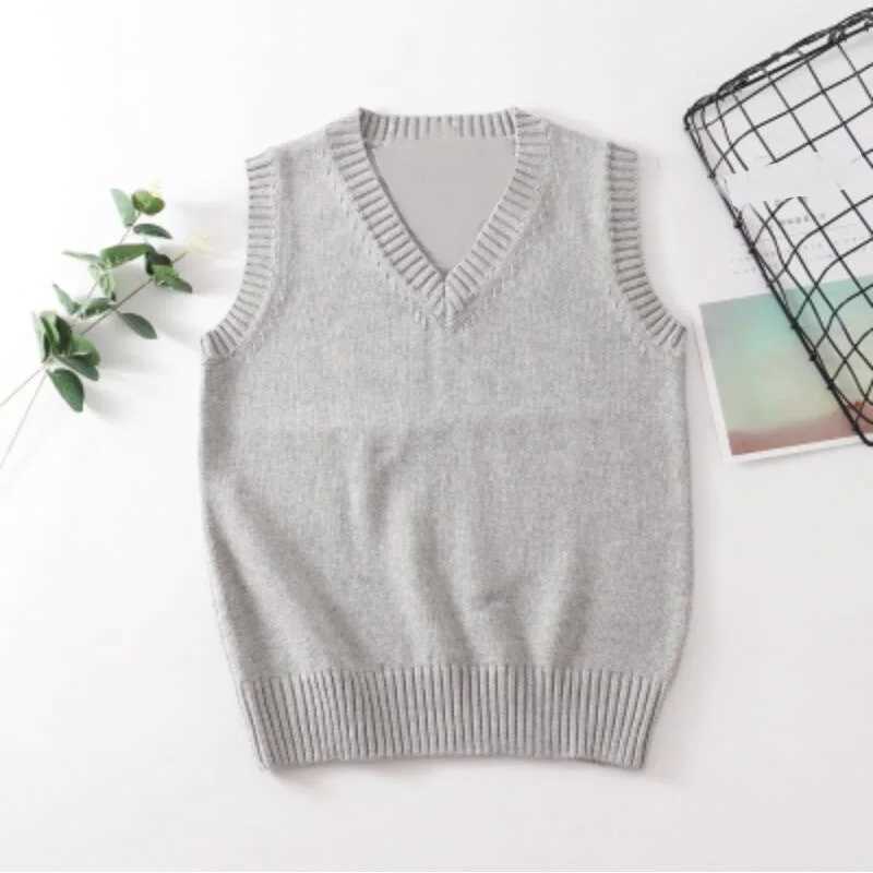 Teenager School Girl Uniform Sleeveless Sweaters Women Vest Students Girls V Neck Knitted Pullover Female Waistcoat Ladies TopsXJ240819