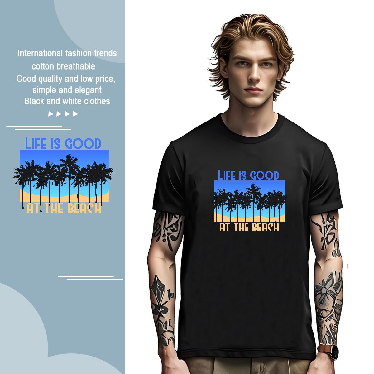 TOP Quality beach 100% Cotton 230g Men Tees Summer Casual Breathable Crew Neck T Shirt For Man Customized Oversized 3XL 4XL Tee Shirt