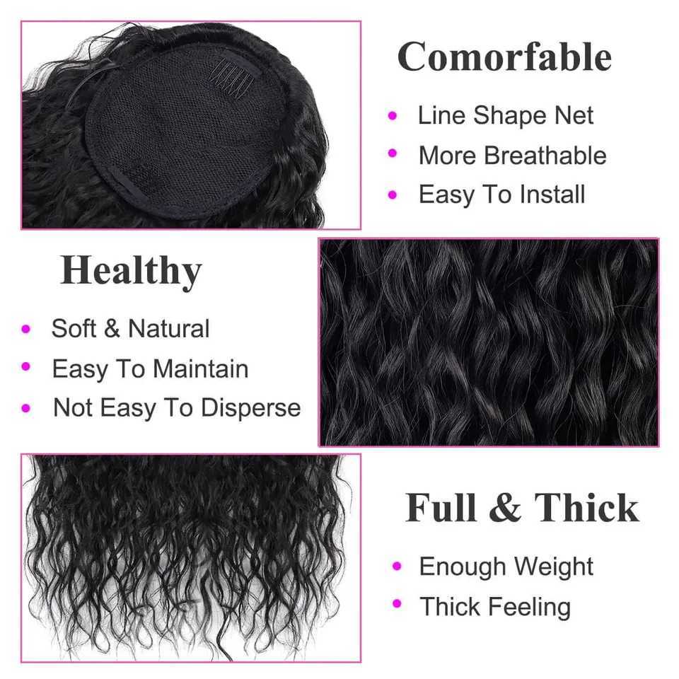 Long curly ponytail extended clip in synthetic brushed ponytail wig 32 inches long water wave African ponytail womens hair clip W240817