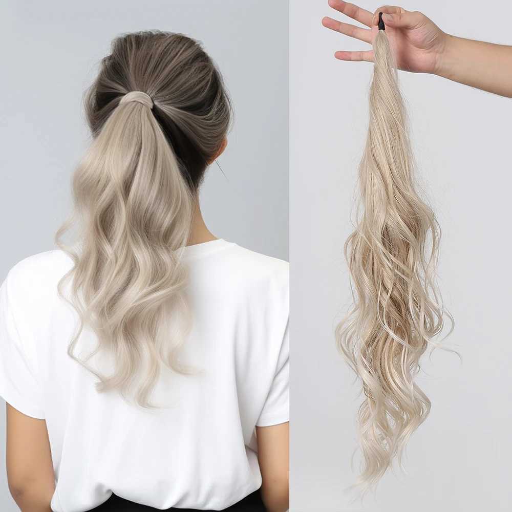 Cape synthetic flexible wrap ponytail blonde Ombre long wave ponytail hair extension wig fake tail hair W240817