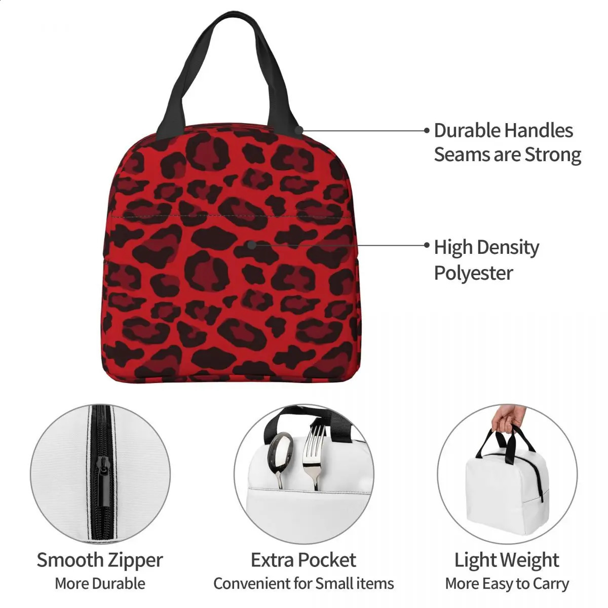 Leopard Printed Red Lunch Bag Portable Insulated Oxford Cooler Thermal Cold Food Picnic Tote for Women 240819