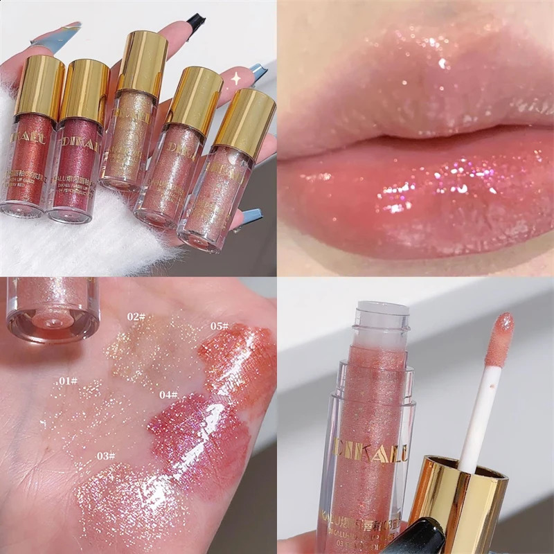 Gilded Mirror Glittering Lip Gloss Waterproof Moisturizing Shimmer Shiny Lip Glaze 5 Colors Nude Shimmer Jelly Lip Tint Makeup 240819