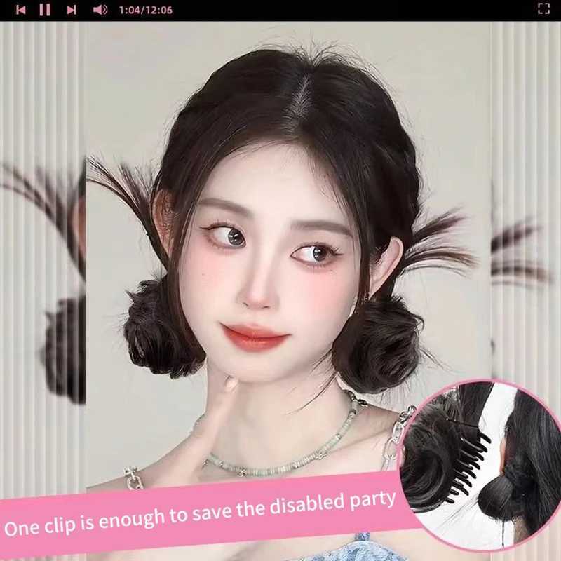 Synthetic fur curly wig clip meatball head elastic ponytail hair extension curly wig piece W240817