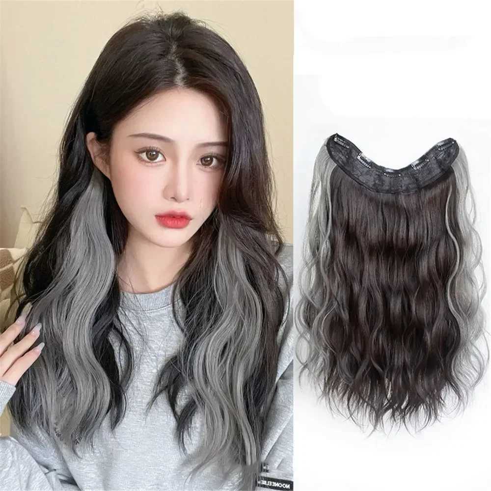 45/60cm invisible seamless U-shaped pendant ear extension wig ponytail long wavy hair extension piece W240817