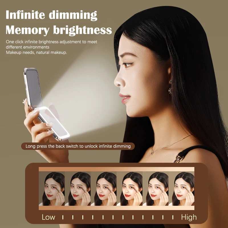 Folding Make Up Mini Mirror With LED Light 2 X Magnifying Small Pocket Portable Travel Cosmetic Mirrors With Type-C Cable Y240819