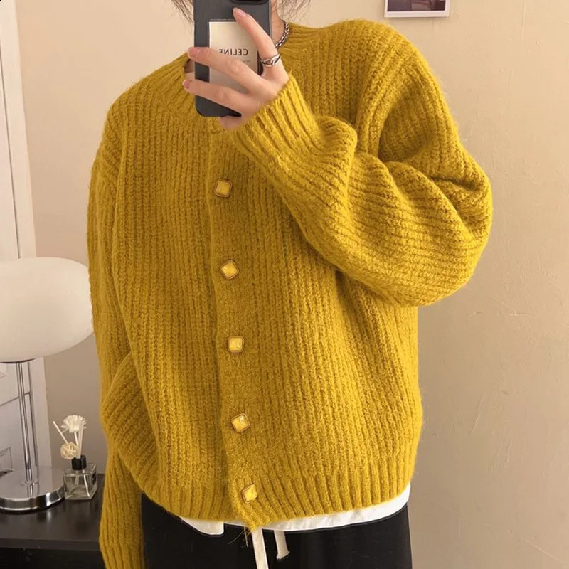 Womens clothing Korean fashion loose sweater jacket autumn casual simple fully matched knitted cardigan 240819