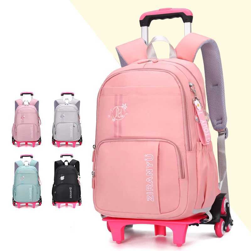 NEW CuteStudent School bag Rolling Backpack kids Trolley bag girl school backpack Large-capacity child waterproof wheeled bag Y240820