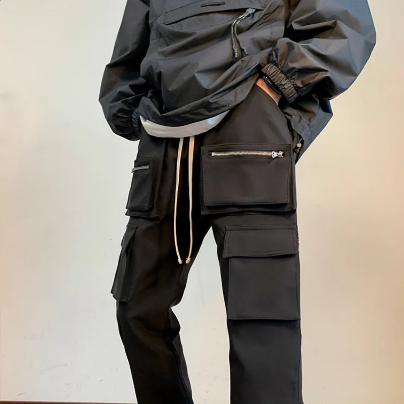 Black commodity pants for men ultrathin suitable fashionable retro pocket casual mens Japanese streetwear hiphop straight Trouser 240819