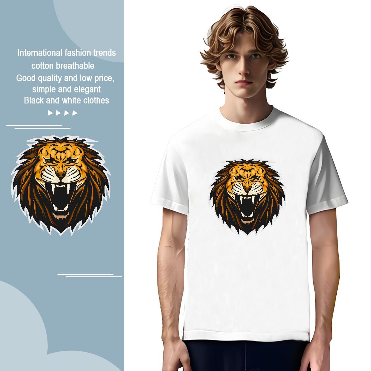 High Quality Men T Shirts lion Short Sleeve Soft Outdoor Custom Print Plus Size 230g Cotton Mens Tshirts New Designer Tees Shirts