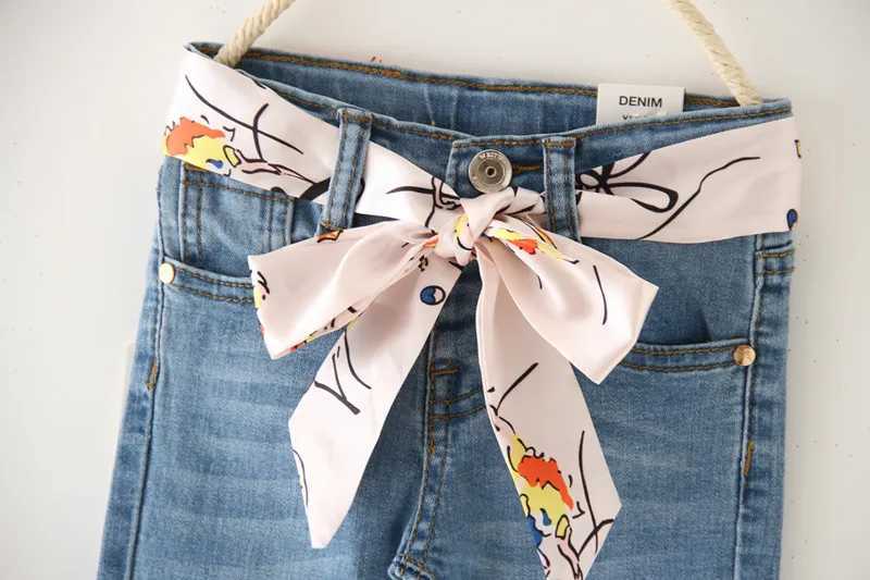 Spring and Autumn Baby Jeans Solid Color Girls Jeans with Belt Childrens Girls Casual Style 2-10 Years Childrens ClothingW240819