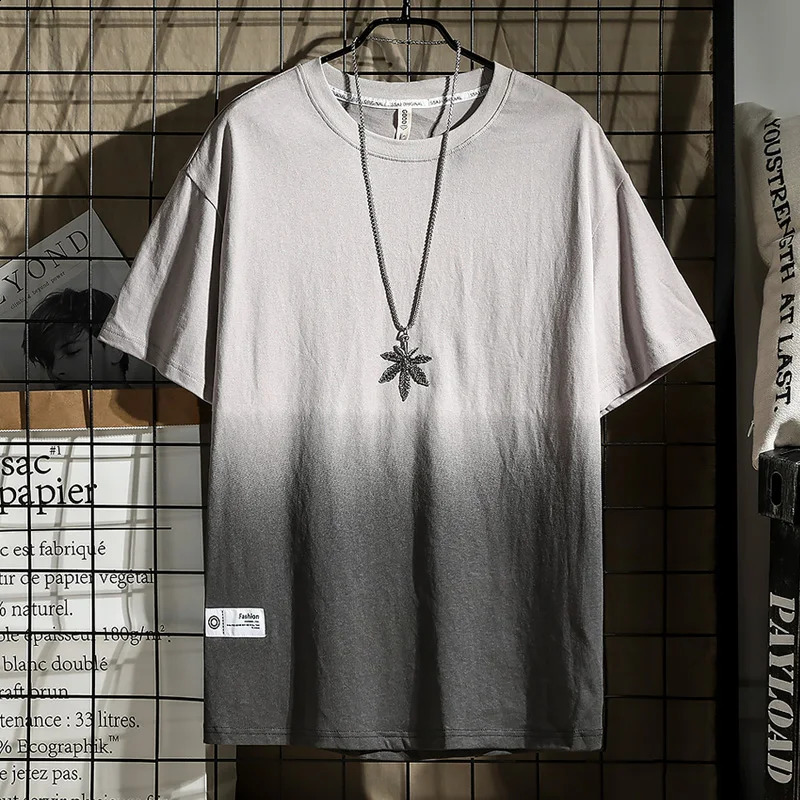 Fashionable summer tie dye cotton Tshirt mens casual loose short sleeved gradient street youth top 240819
