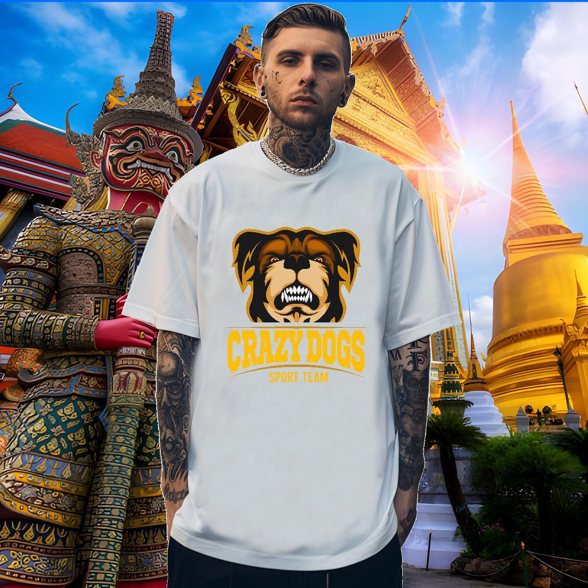 Soft T-Shirts crazy dog Crew Neck Anime Printing Street Cartoon Printing L-4XL 100% Cotton 230g Men Tees DIY Customized Tshirts