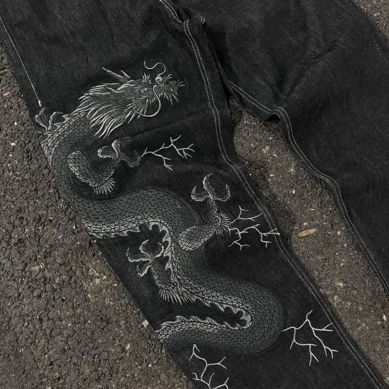 Denim Trousers Y2K Loose Personalized Print American High Street Jeans High Waist Street Wear Washed Trousers 240819