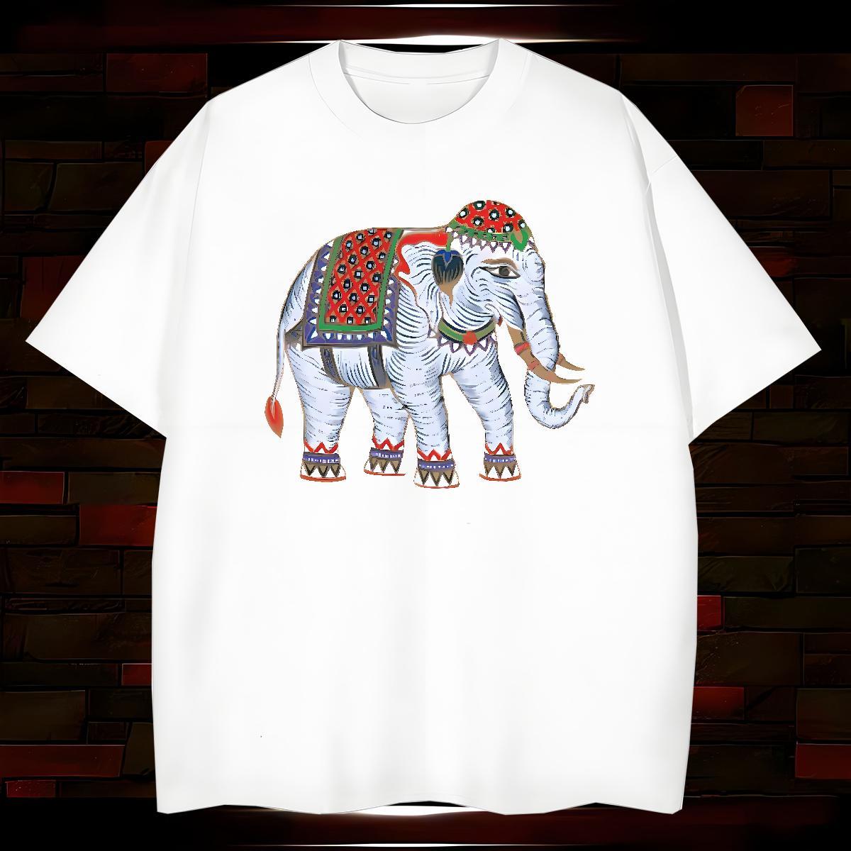 Fashion New Men Tees elephant Home Outdoor 230g 100% Cotton Tops Short Sleeve Soft Cool Design T Shirts Men Anime Print
