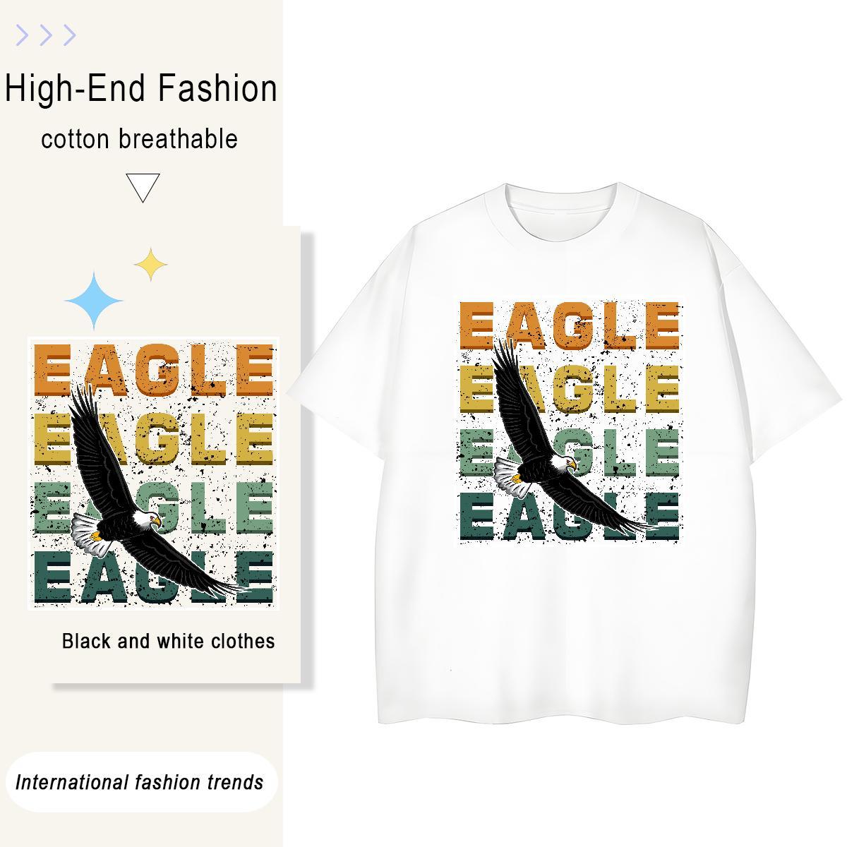 Fashion Casual Men Tops Tees eagle Daily Wear 230g 100% Cotton Polos Breathable Crew Neck Brand T-Shirts for Men Anime Print