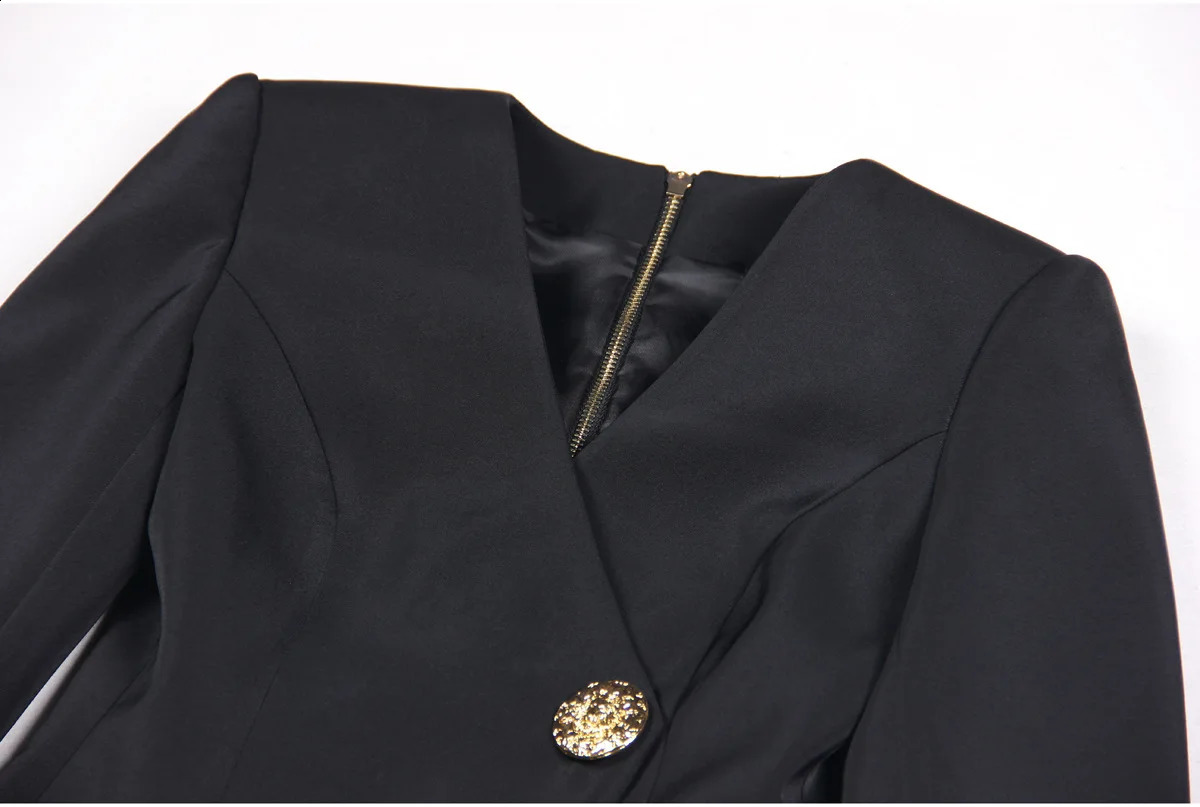 Fall Winter Sexy V-neckline Single-breasted Long Sleeve Women Office Blazer Short Mini Slim Black Dress 240819